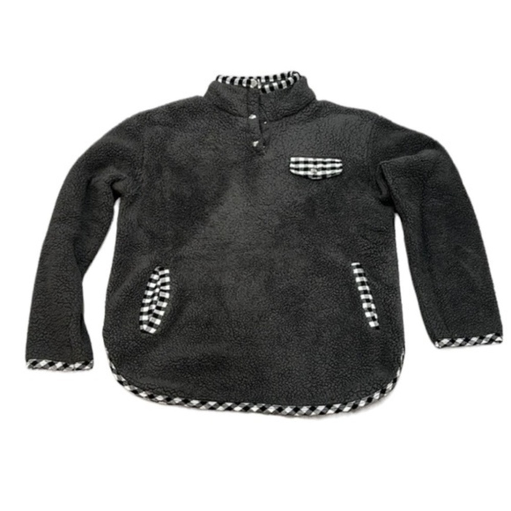 Women’s Pullover Sherpa Soft Fleece Long Sleeve Sweater Grey Buffalo Plaid Large